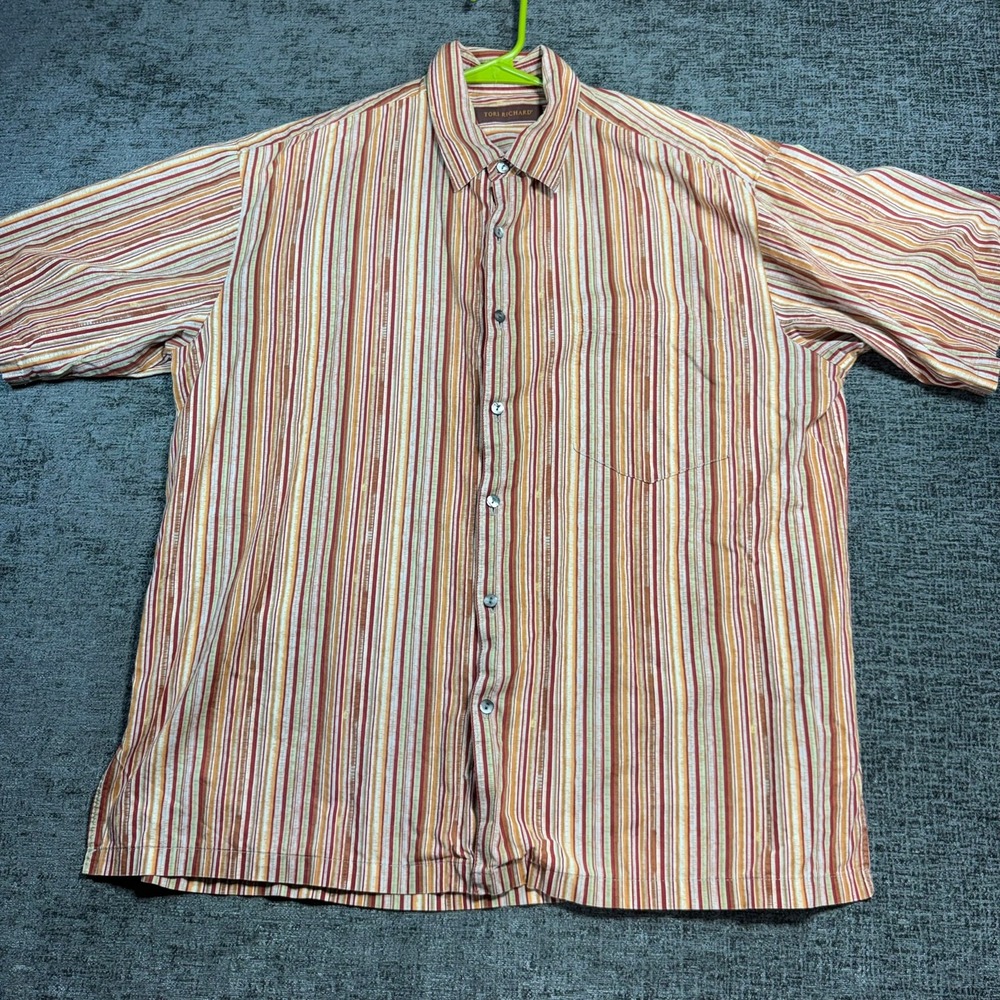 Tori Richard Button Up Shirt Mens L Orange Striped Geometric Cotton Lawn Lot 2